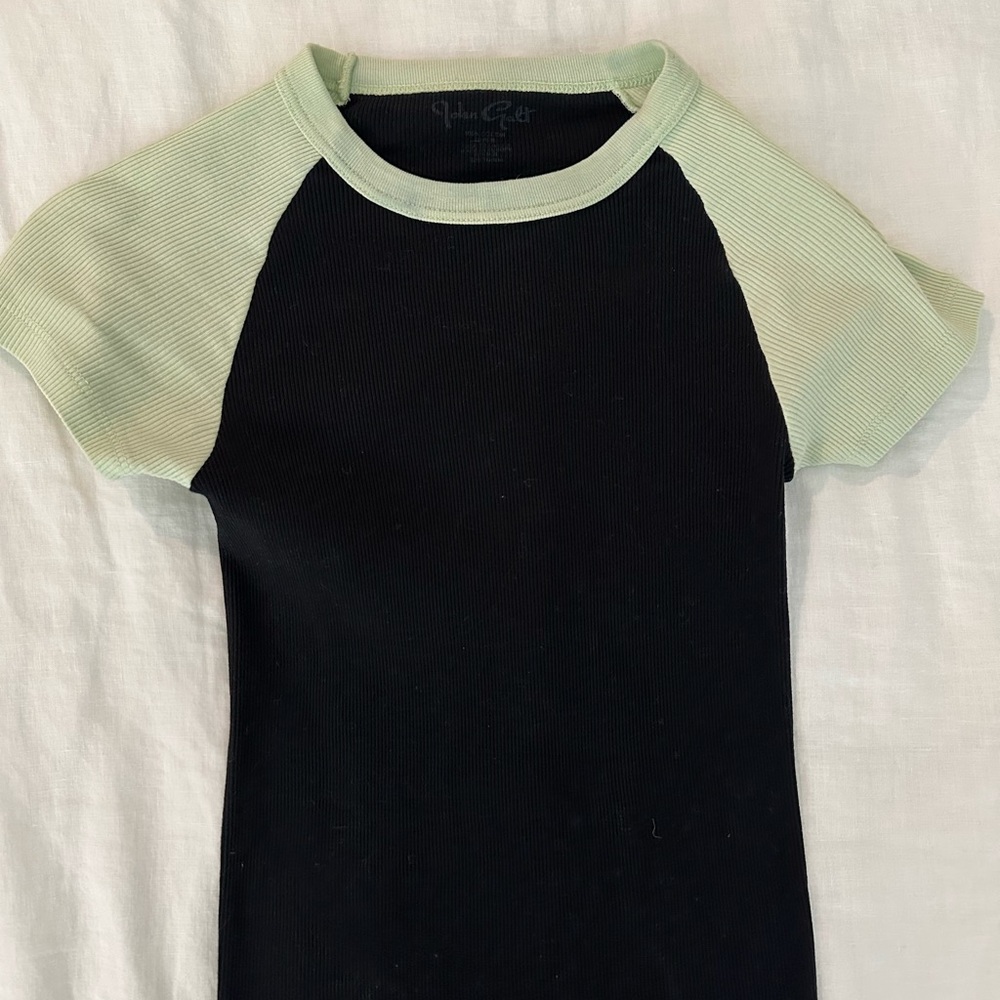 Brandy Melville Black Tee with Mint Green Raglan Sleeves
